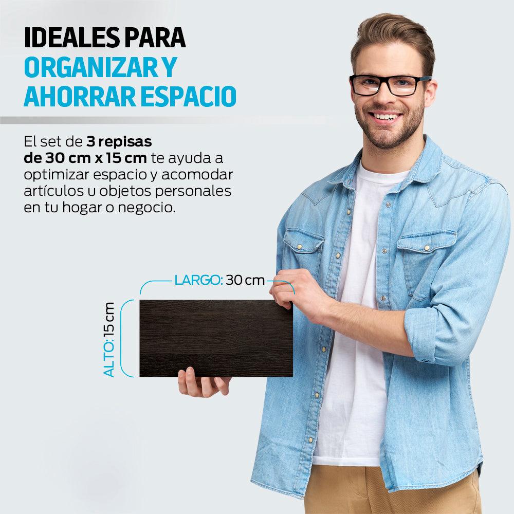 Repisas Flotantes de Madera 3 Piezas de 30x15 cm - Redlemon