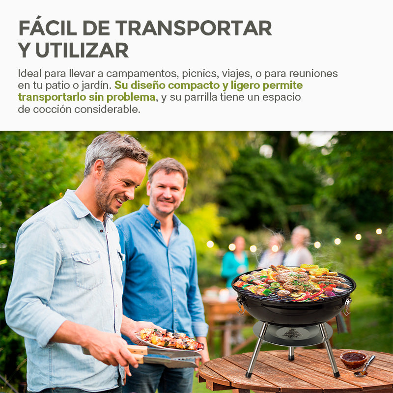 Asador de Carbón Portátil de 36 cm con Tapa HIKEO — características destacadas