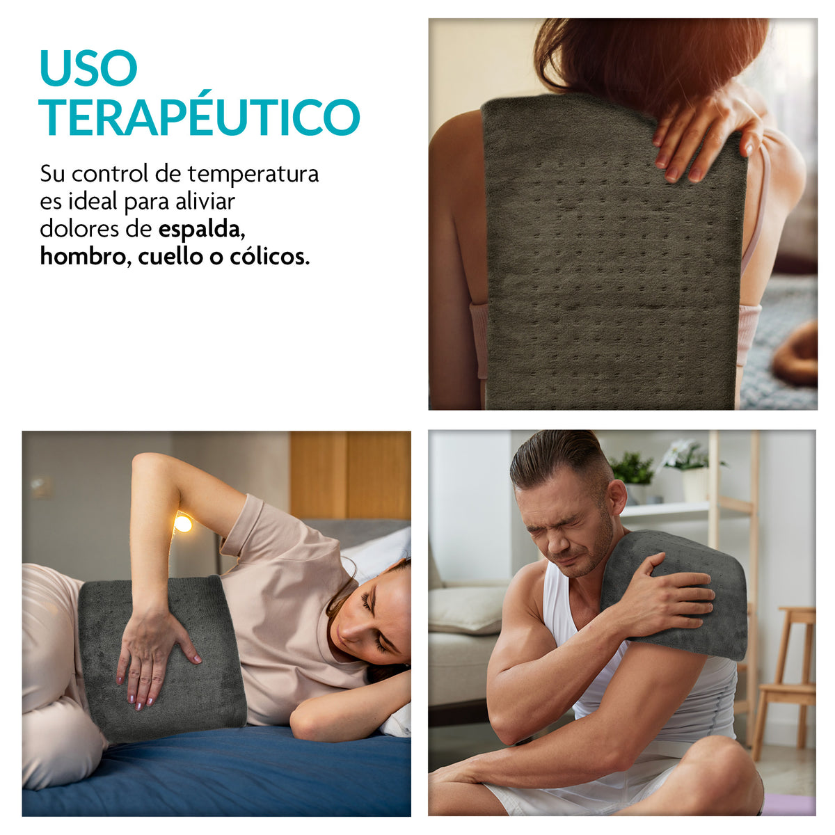 Compresa eléctrica 61 x 30 cm con 10 niveles de calor — características destacadas