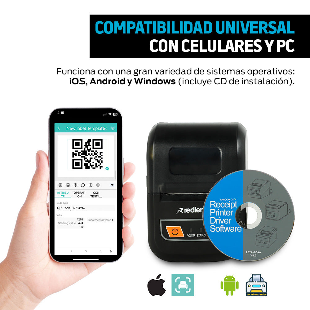 Impresora térmica portátil Bluetooth para rollo de 56 mm — detalle de diseño