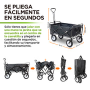 Secuencia de plegado y medidas del carrito HIKEO de 92 x 50.5 x 100.5 cm