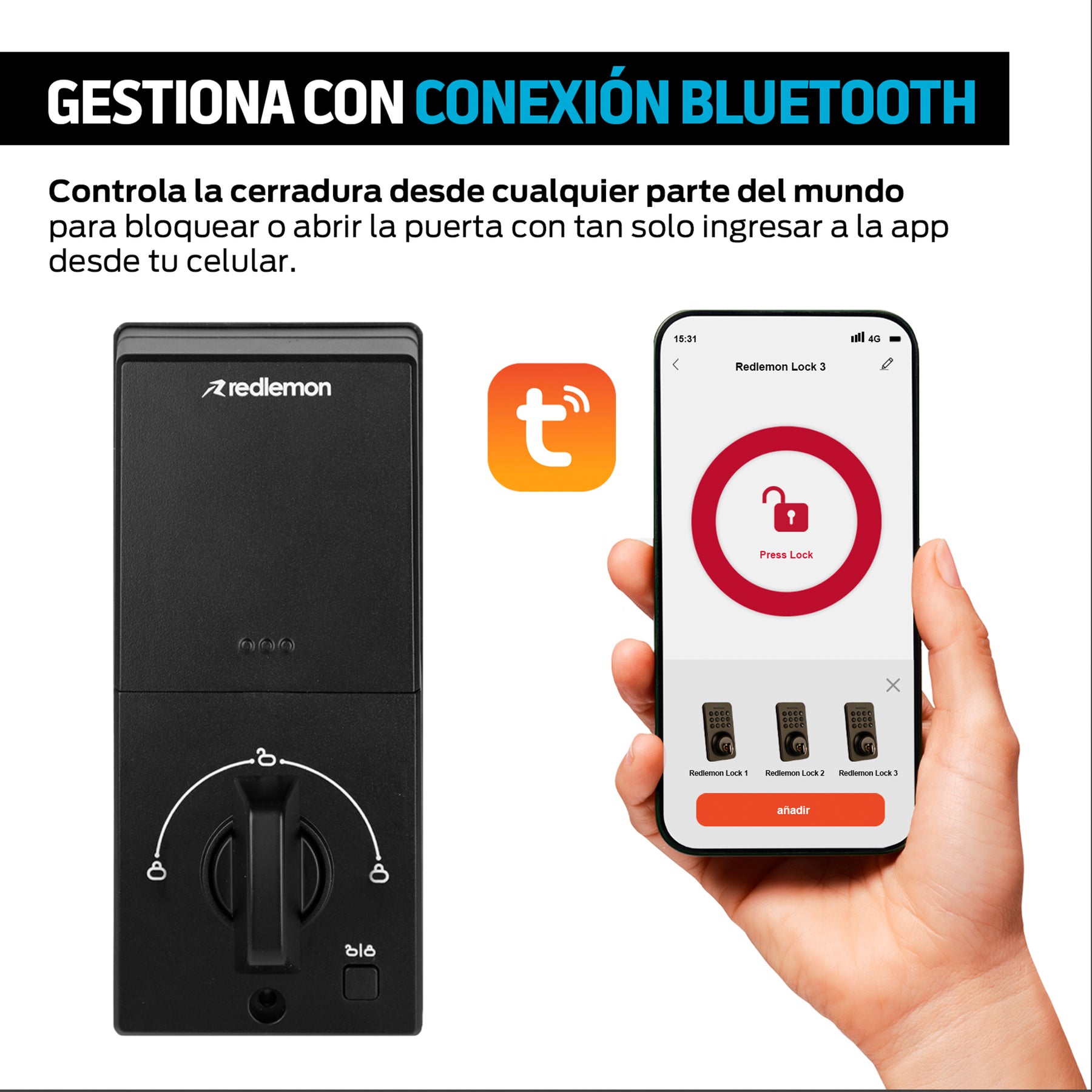 Cerradura inteligente 3 en 1 con app, código y llave — características destacadas