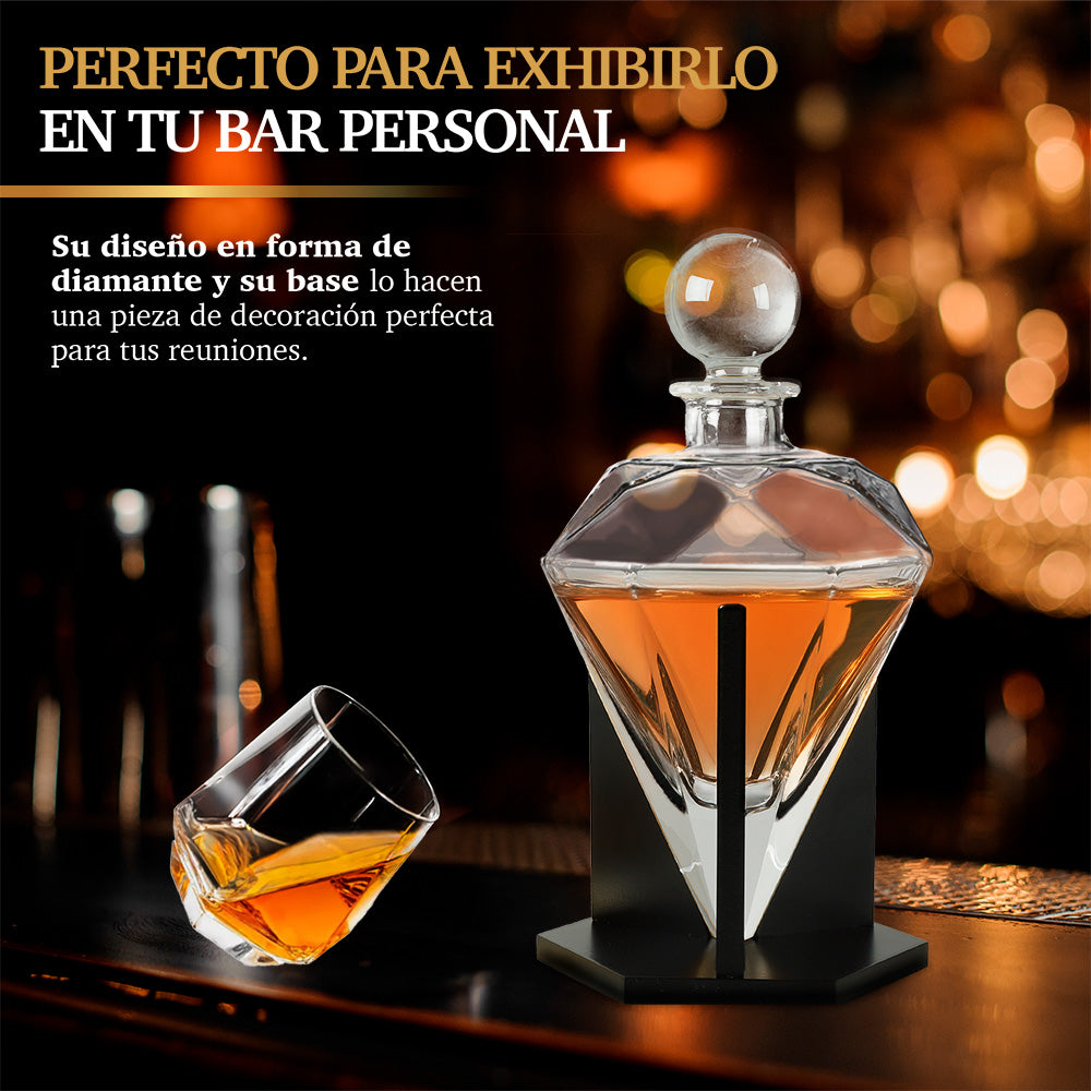 Vasos de Vidrio para Whisky con Decantador de Cristal en Forma de Diamante