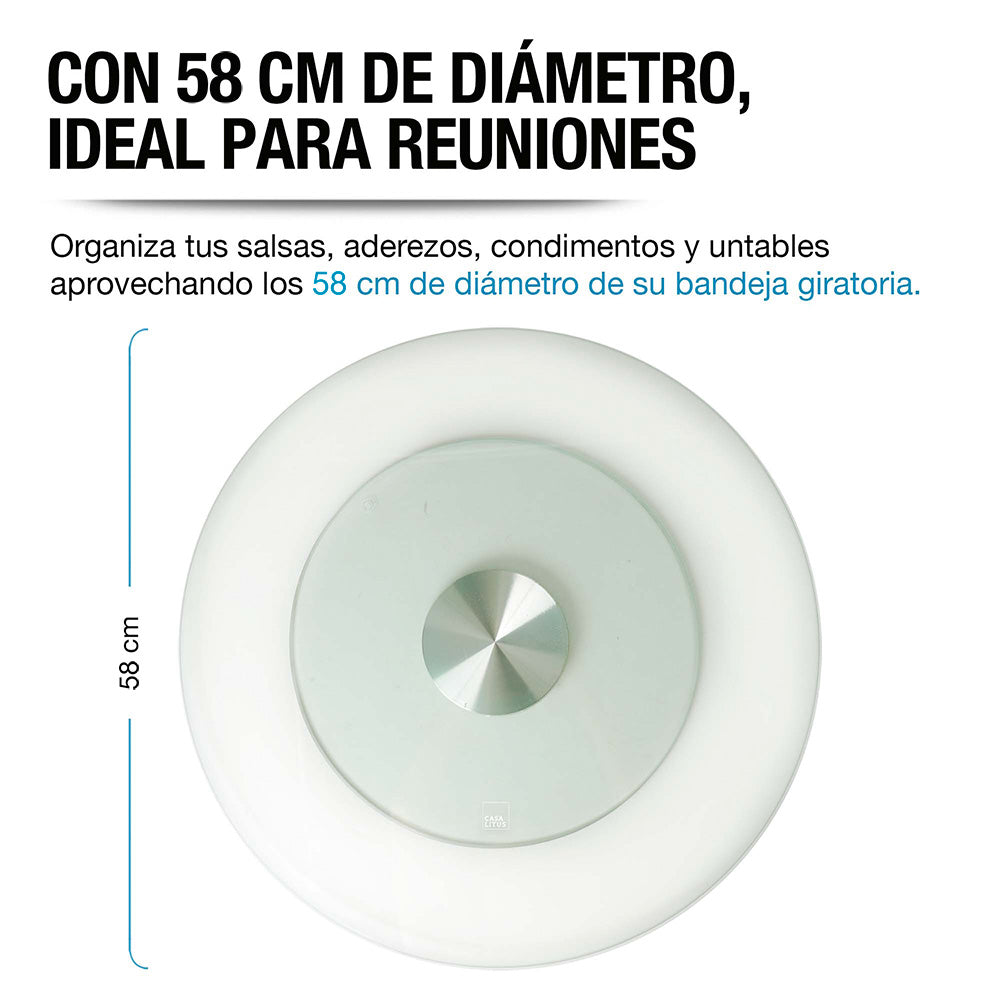 Lazy Susan de vidrio templado giratoria de 58 cm — detalle de diseño