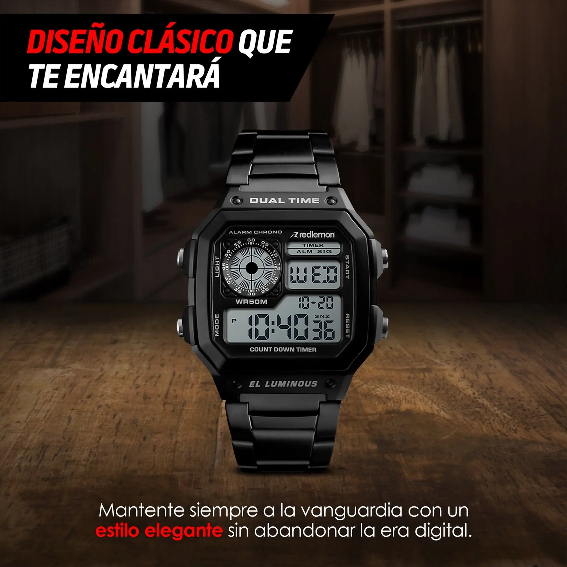 Reloj Digital Clásico con Correa de Metal Mod. 1335 Redlemon Technology México