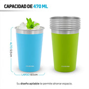 Set de 6 Vasos de Acero Inoxidable y Ecológicos (470 ml) Redlemon Technology México