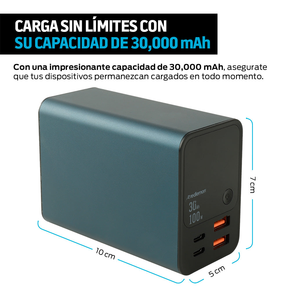 Power Bank de 30,000 mAh y 100 W Carga Extra Rápida 2 USB-C y 2 USB