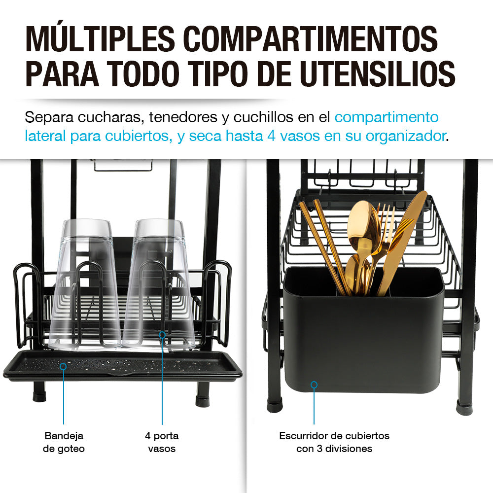 Escurridor de Trastes Premium de Acero Inoxidable 2 Niveles