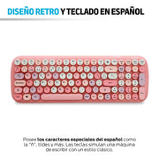 Teclado retro rosa con distribución en español