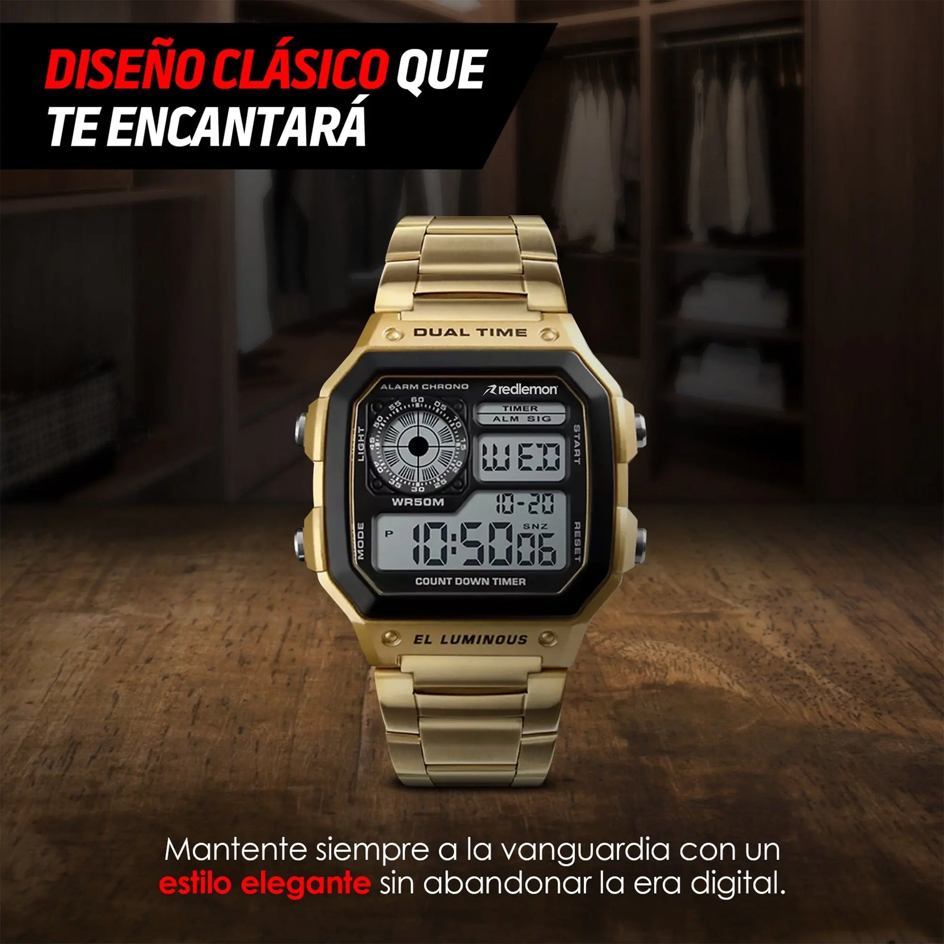 Reloj Digital Clásico con Correa de Metal Mod. 1335 Redlemon Technology México