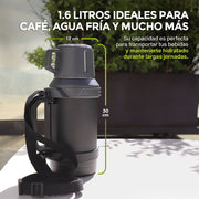 Termo de Acero Inoxidable 1.6 L con Taza y Correa HIKEO — detalle de diseño
