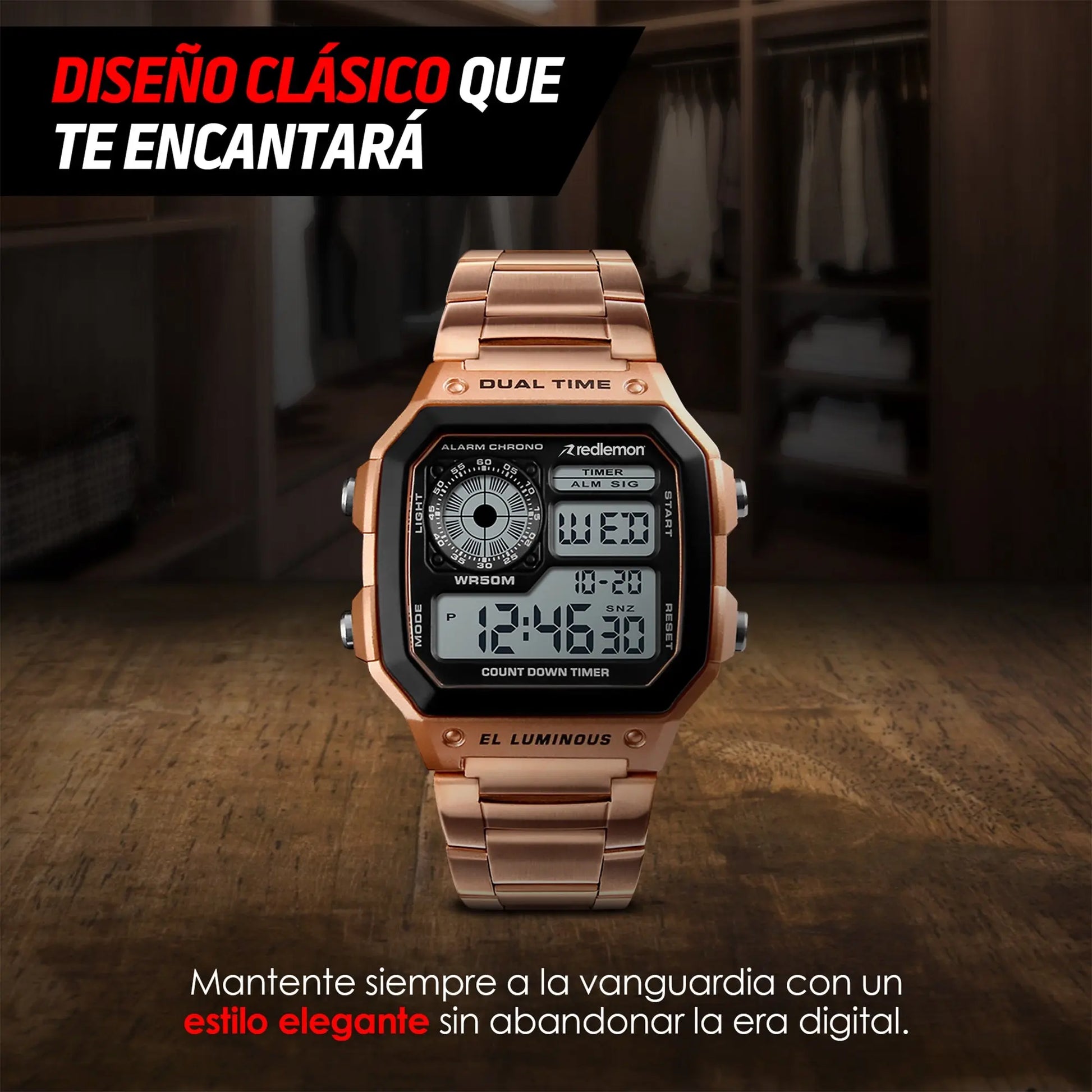 Reloj Digital Clásico con Correa de Metal Mod. 1335 Redlemon Technology México