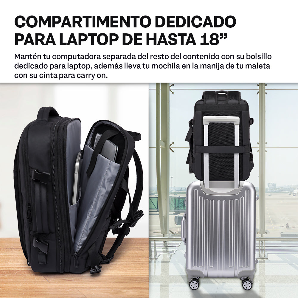 Mochila Expandible de 22 a 35 L para Laptop de 18 Pulgadas — detalle de diseño