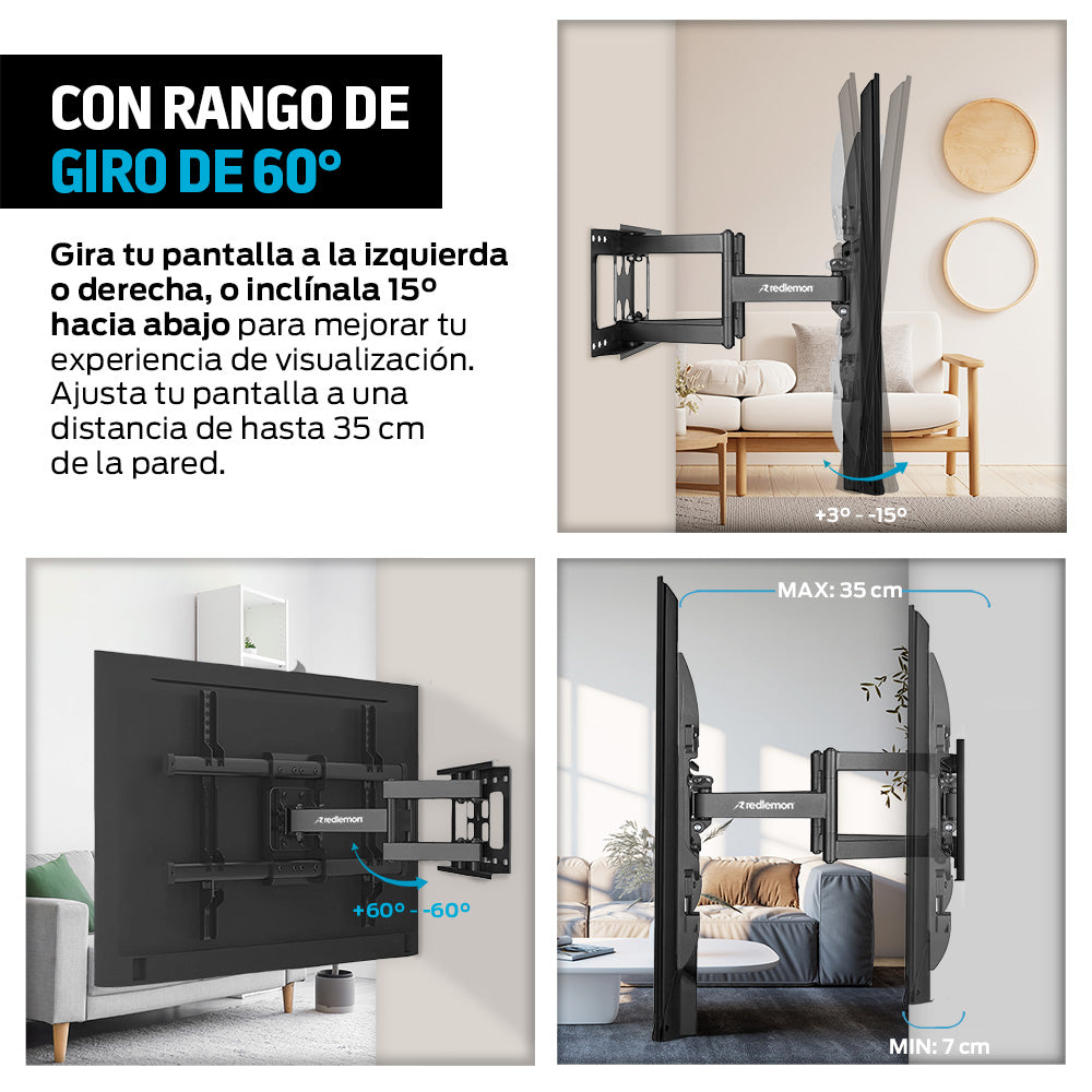 Soporte Articulado para TV de 37 a 80 Pulgadas, hasta 40 kg — detalle de diseño