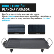 Plancha Eléctrica Antiadherente de 46 x 23 cm con Termostato — detalle de diseño
