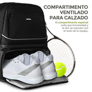 Mochila para Tenis para 2 Raquetas, Calzado y Ropa Húmeda