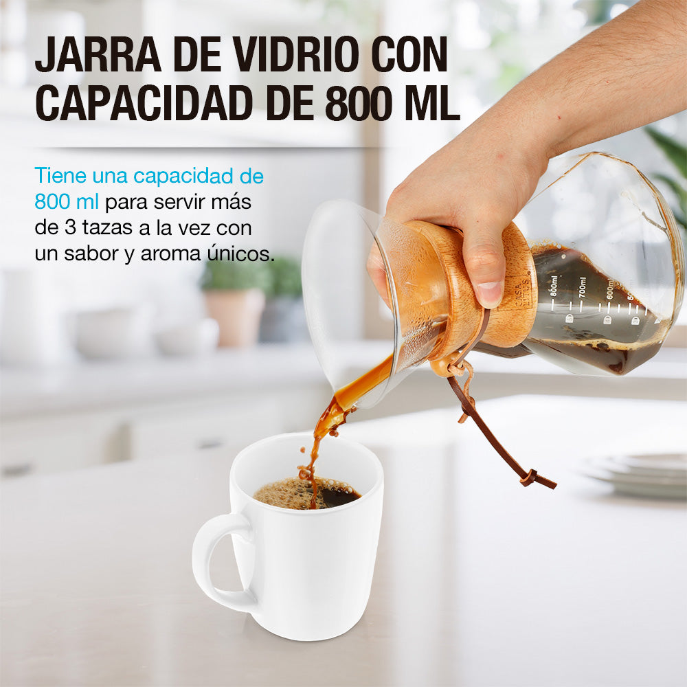 Cafetera Pour Over de 800 ml con Filtro Reutilizable — detalle de diseño