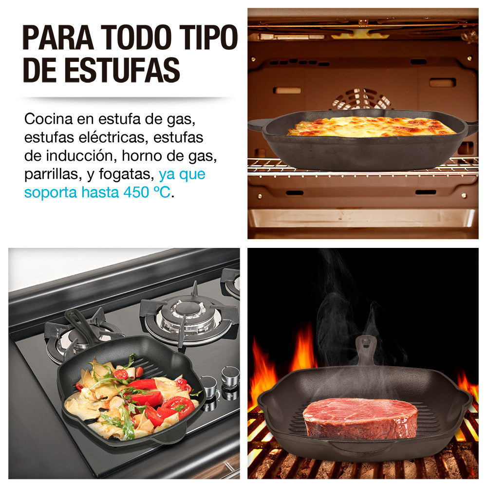 Sartén Grill de Hierro Fundido Precurado de 2 L — detalle de diseño