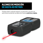 Medidor Láser Portátil de 40 Metros. Telémetro para Distancia, Altura, Área y Volumen - Redlemon