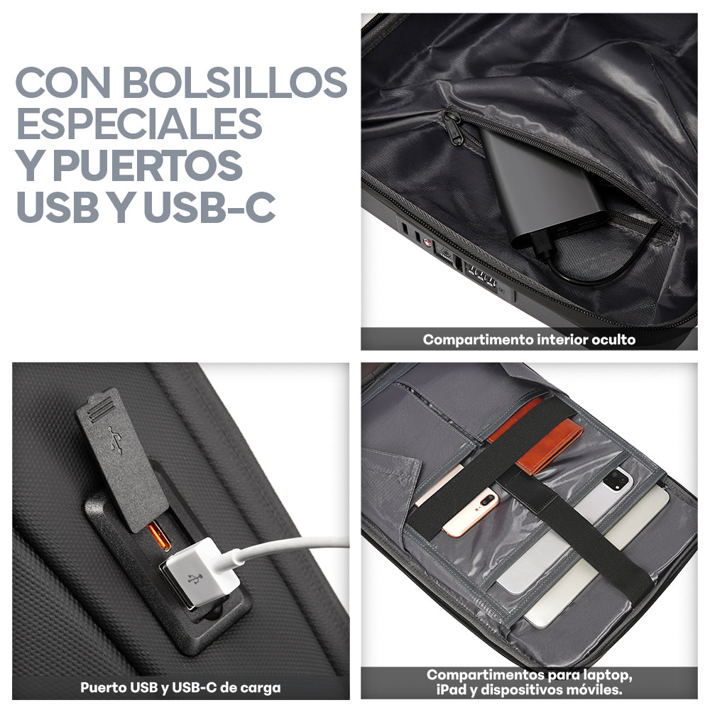 Mochila Rígida de 17 L para Laptop de 15.6 Pulgadas con Candado — detalle de diseño