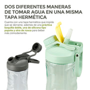 Termo para Agua de Tritán indestructible Doble Boquilla 2 Pz. 900 ml