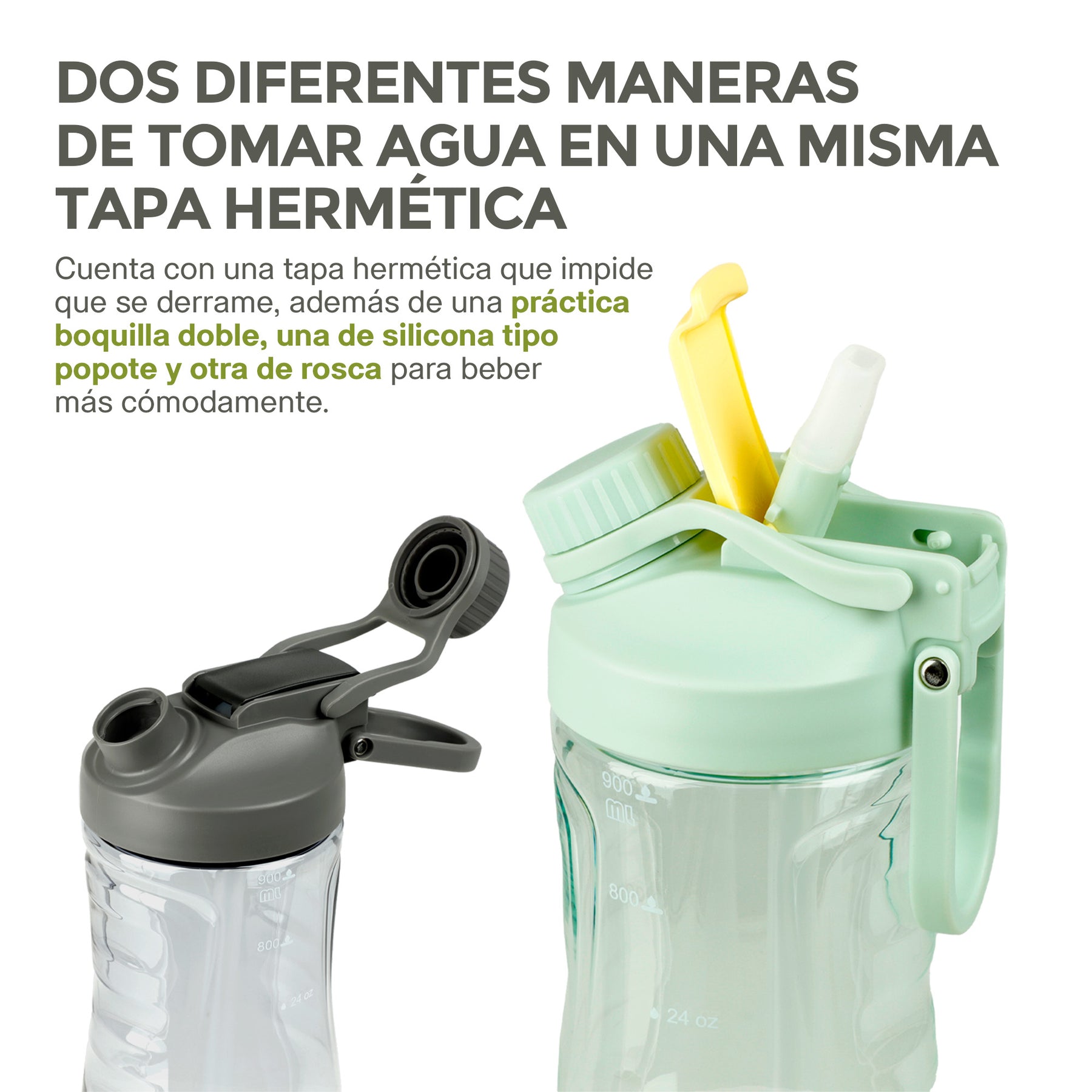 Termo para Agua de Tritán indestructible Doble Boquilla 2 Pz. 900 ml