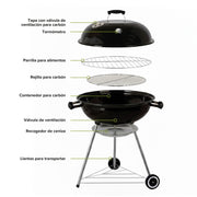 Asador de Carbón Portátil de 55 cm con Termómetro HIKEO — detalle de diseño