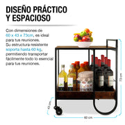 Carrito de Servicio para Bar Estilo Industrial de Acero y Madera