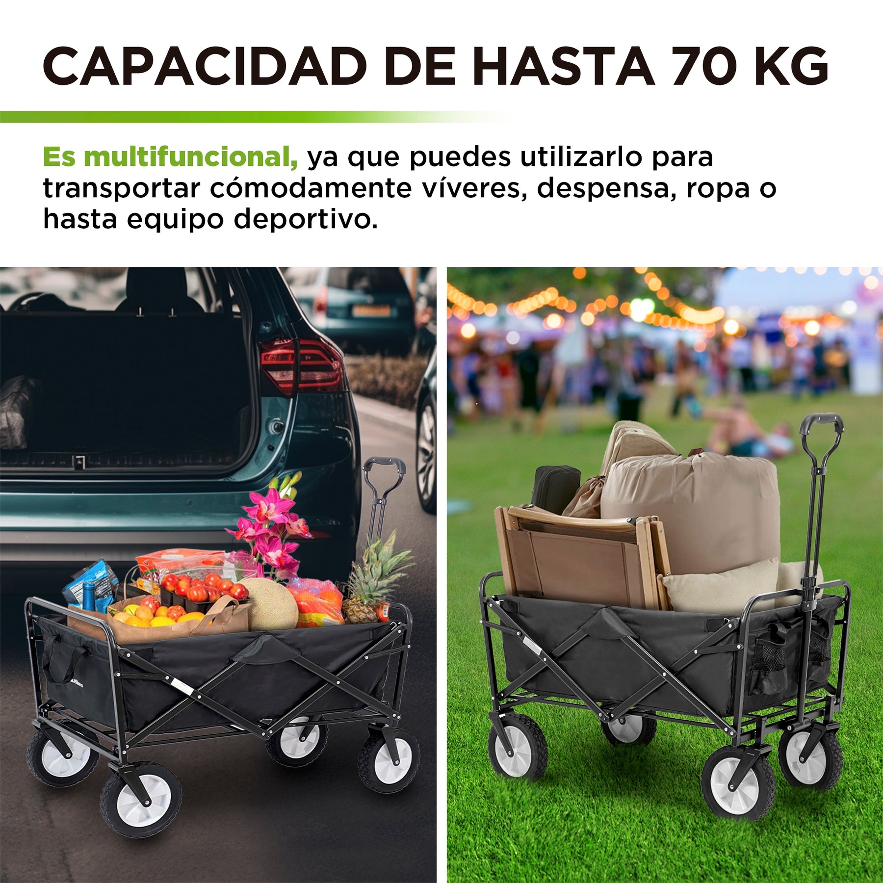 Carrito HIKEO usado para transportar víveres y equipo de campamento
