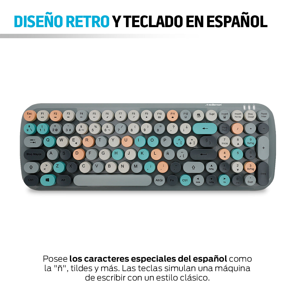 Teclado y Mouse Inalámbrico Retro Vintage con Receptor USB Redlemon Technology México