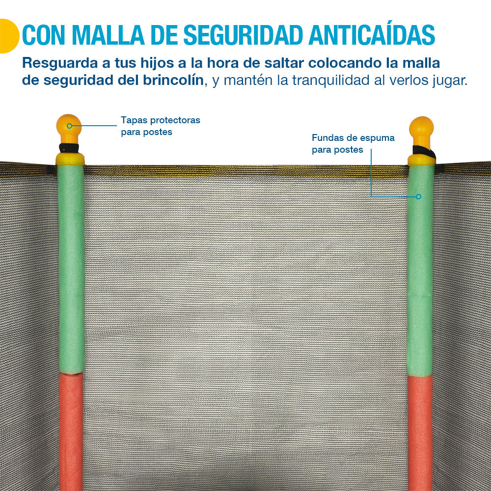 Malla de seguridad anticaídas y postes acolchados del brincolín