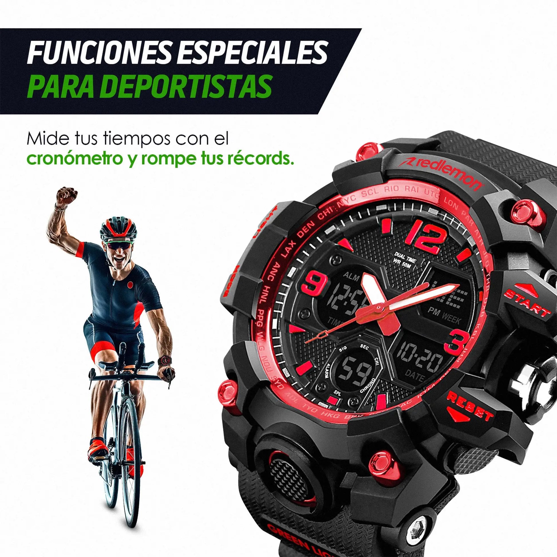 Reloj Digital y Analógico Deportivo Contra Agua 1155b Redlemon Technology México