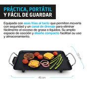 Plancha Eléctrica Antiadherente de 46 x 23 cm con Termostato — funciones y uso