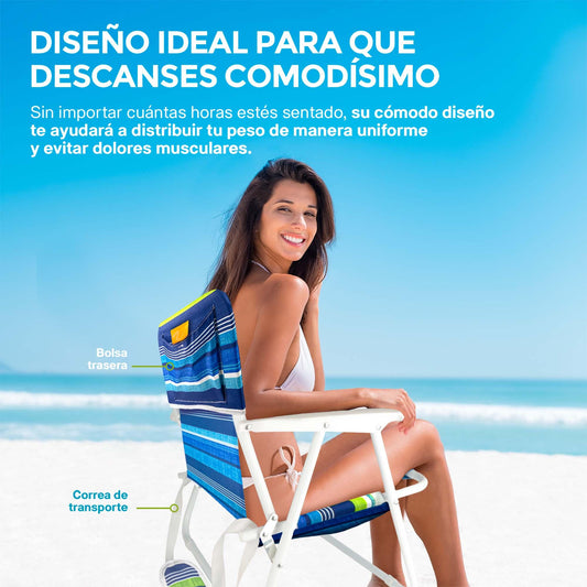 Silla Plegable Para Playa Portátil con Reposabrazos (2 Piezas) - Redlemon