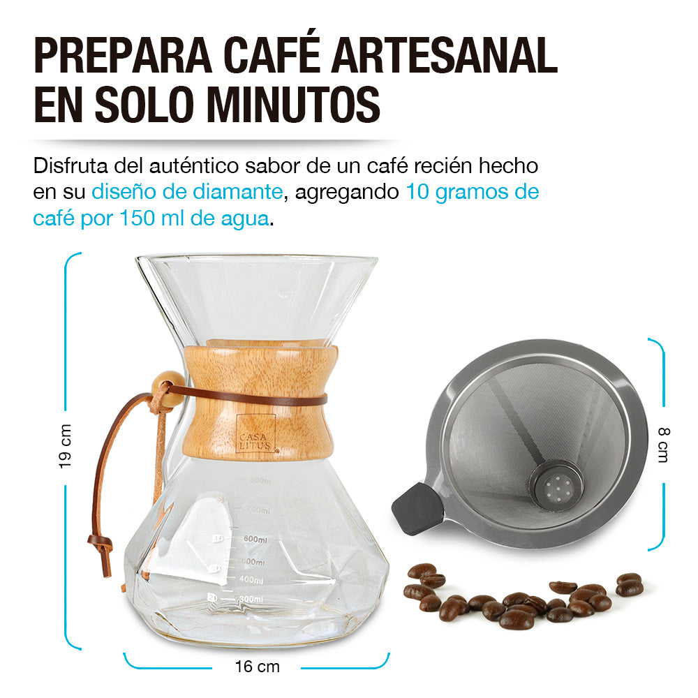 Cafetera Pour Over de 800 ml con Filtro Reutilizable — funciones y uso