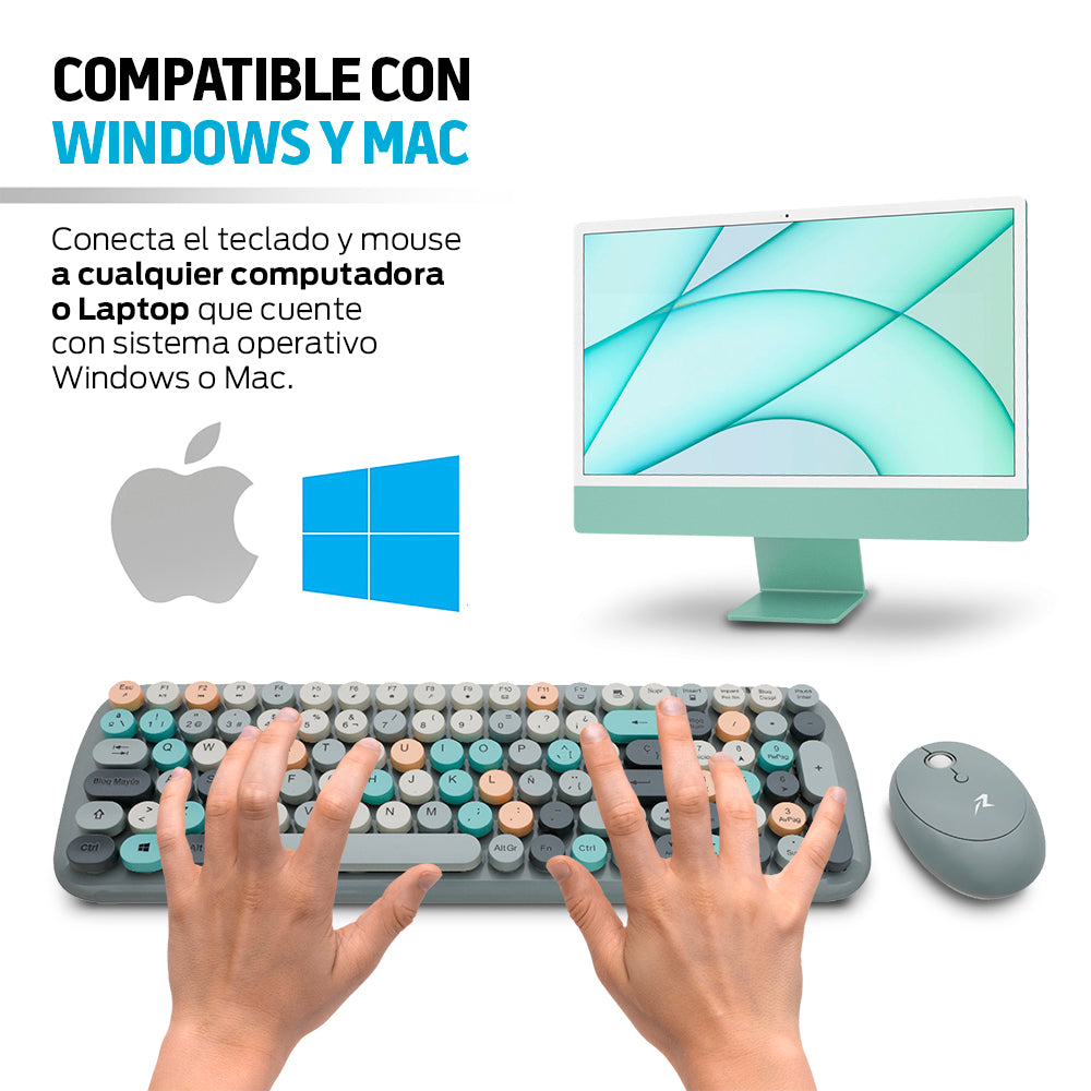 Teclado y mouse retro gris compatibles con Windows y Mac