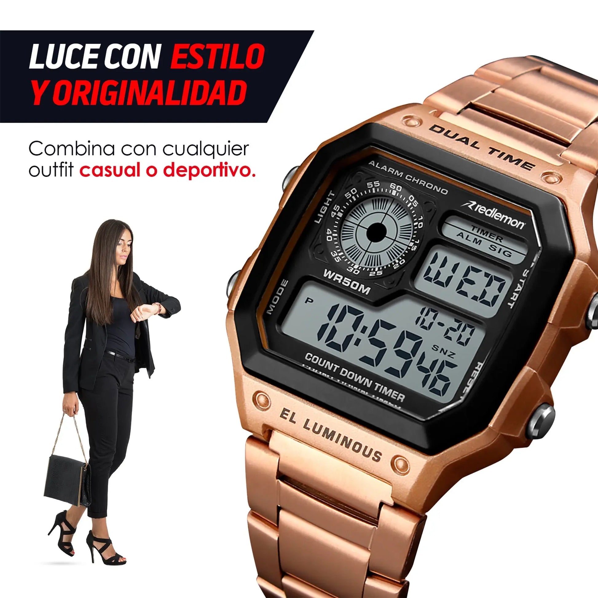 Reloj Digital Clásico con Correa de Metal Mod. 1335 Redlemon Technology México