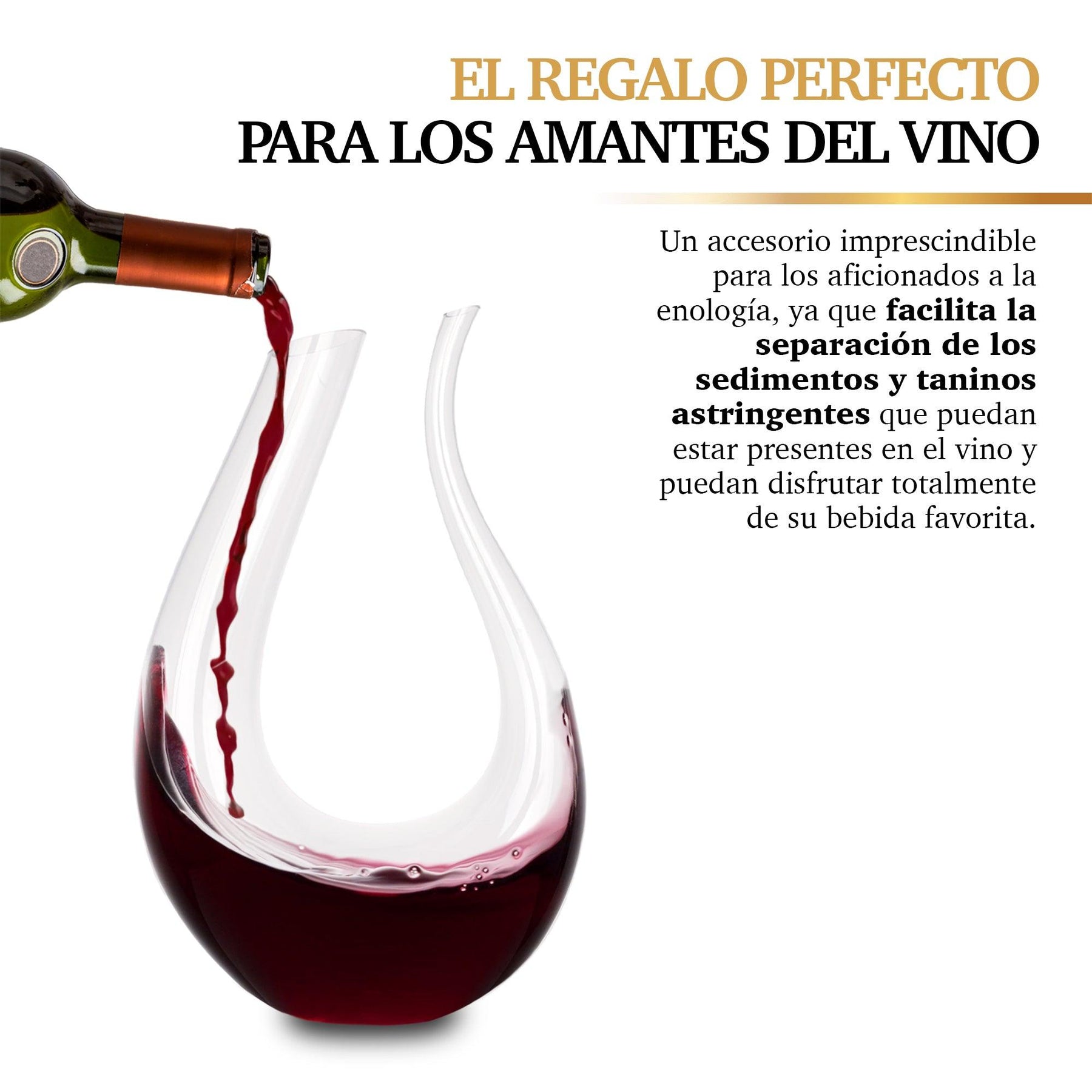 Decantador de Vino de Cristal Ultra Fino en Forma de U 1.6 Litros - Redlemon