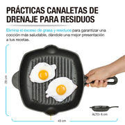 Sartén Grill de Hierro Fundido Precurado de 2 L — funciones y uso
