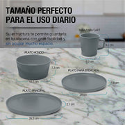 Medidas de la taza, tazón y platos de la vajilla Casa Litus gris