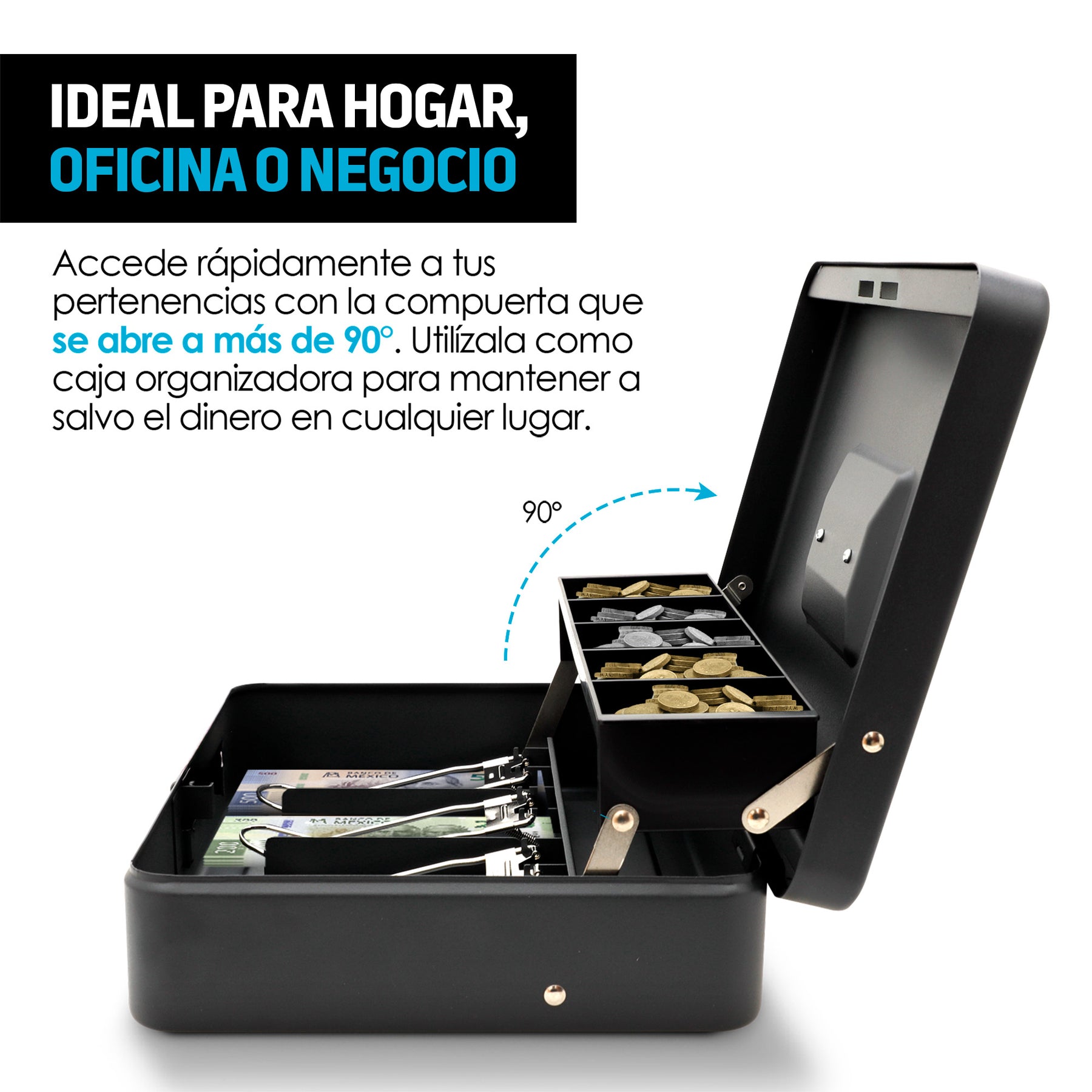 Caja Portátil para Dinero con Charola y 2 Llaves — funciones y uso