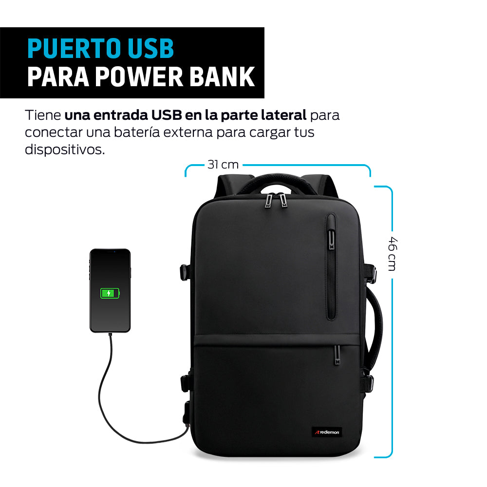 Mochila para Laptop Antirrobo Extra Grande con Puerto USB Redlemon Technology México