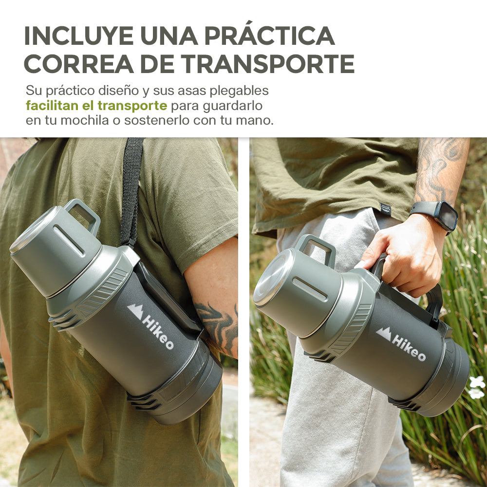 Termo de Acero Inoxidable 1.6 L con Taza y Correa HIKEO — funciones y uso