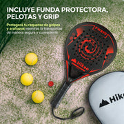 Pala de Pádel con Funda, 3 Pelotas y Grip, Raqueta de Fibra de Carbono - Redlemon