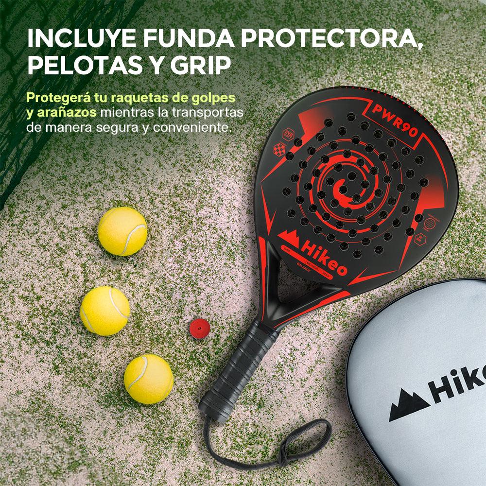 Pala de Pádel con Funda, 3 Pelotas y Grip, Raqueta de Fibra de Carbono - Redlemon