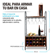 Cava de Vino tipo Cantina Mueble Organizador para 18 Botellas y Copas