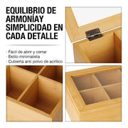 Caja Organizadora para Té 100% Madera de Bambú 8 Compartimentos - Redlemon