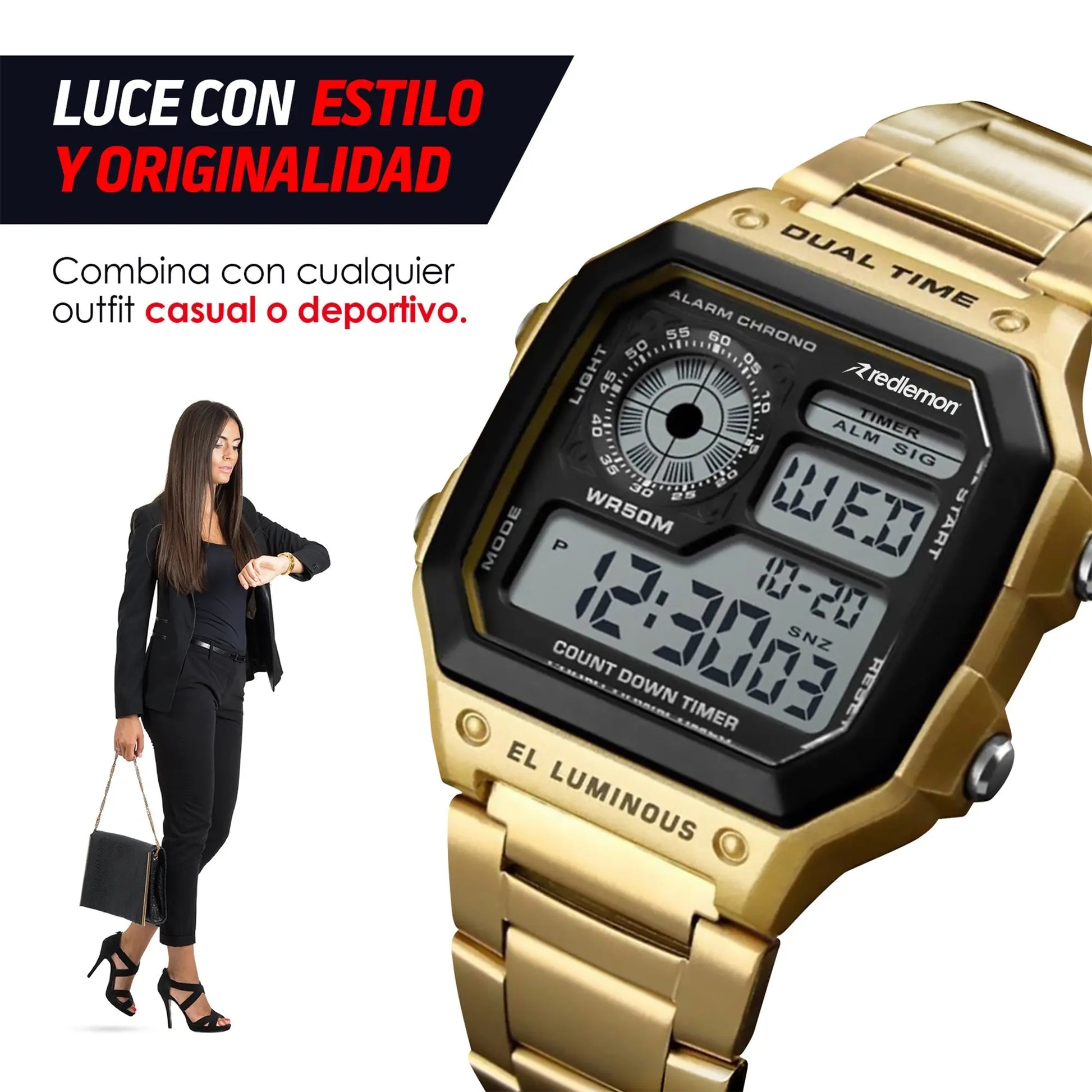 Reloj Digital Clásico con Correa de Metal Mod. 1335 Redlemon Technology México