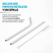 Termo y Vaso Térmico Acero Inoxidable 2 Popotes 800 ml