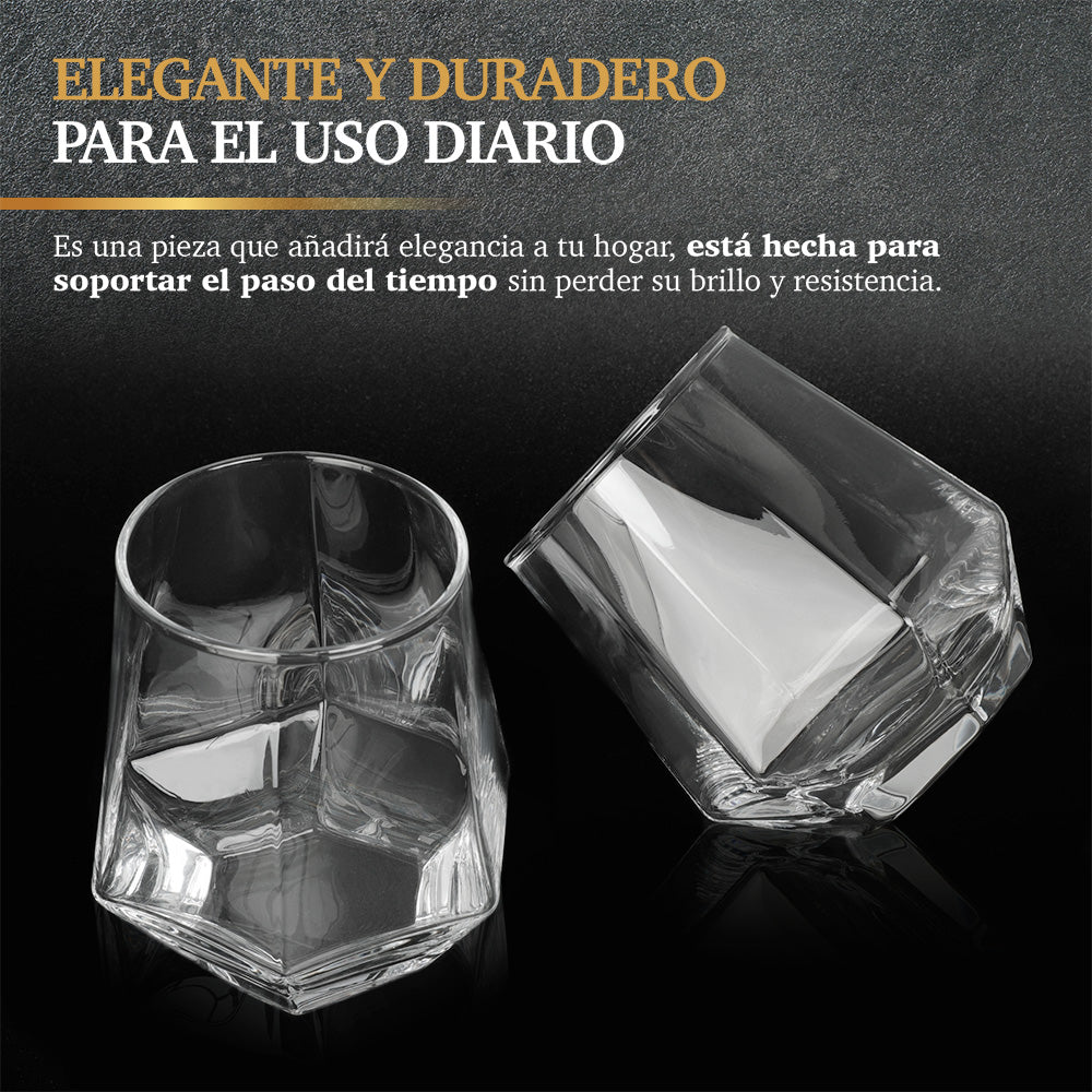Vasos de Vidrio para Whisky con Decantador de Cristal en Forma de Diamante